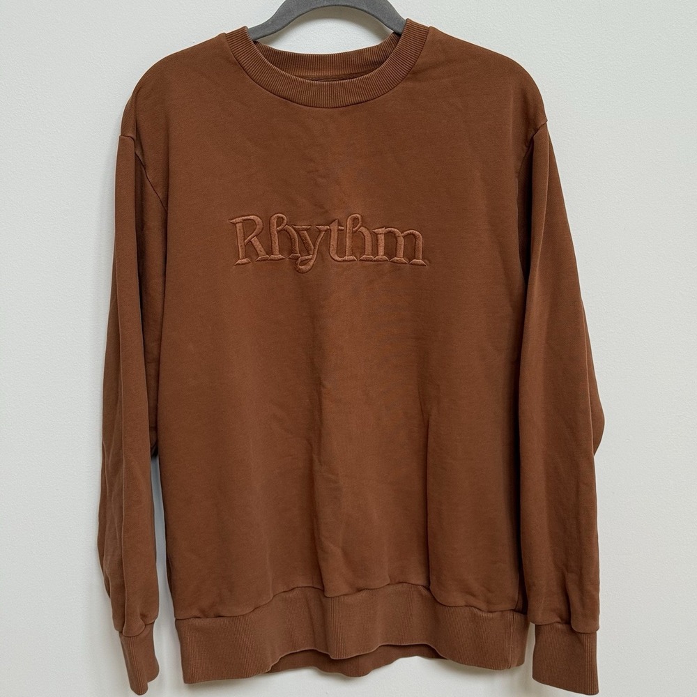 Rhythm‎ Embroidered Sweatshirt Pullover Crew Neck Casual Brown XS